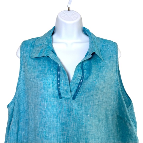 Chicos Colorful Linen Sleeveless Tunic Top Size 14 Lagenlook Resort Vacation - Picture 2 of 7